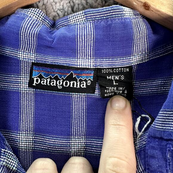 Patagonia Men's Purple Blue Plaid Checked Short Sleeve Button Down Shirt M - Picture 2 of 5